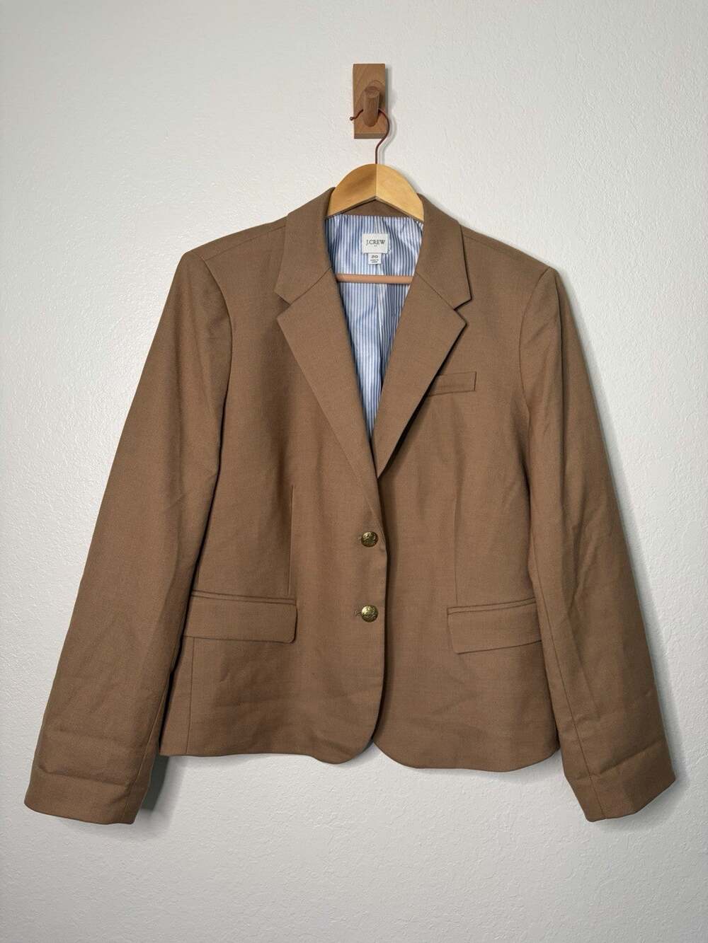 J. Crew Schoolboy Blazer in Camel Tan Wool Blend Size 20 Light Academia, Classic
